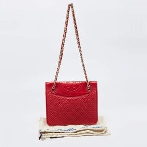 Tory Burch Quilted Red Medium Fleming Bag